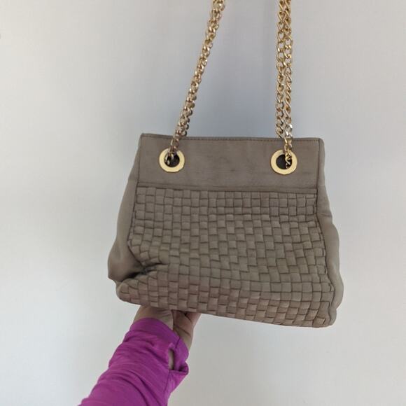 VintageWomen's Inge Christopher Braided Purse Shoulder Bag Taupe Grey Quilted - Picture 3 of 10